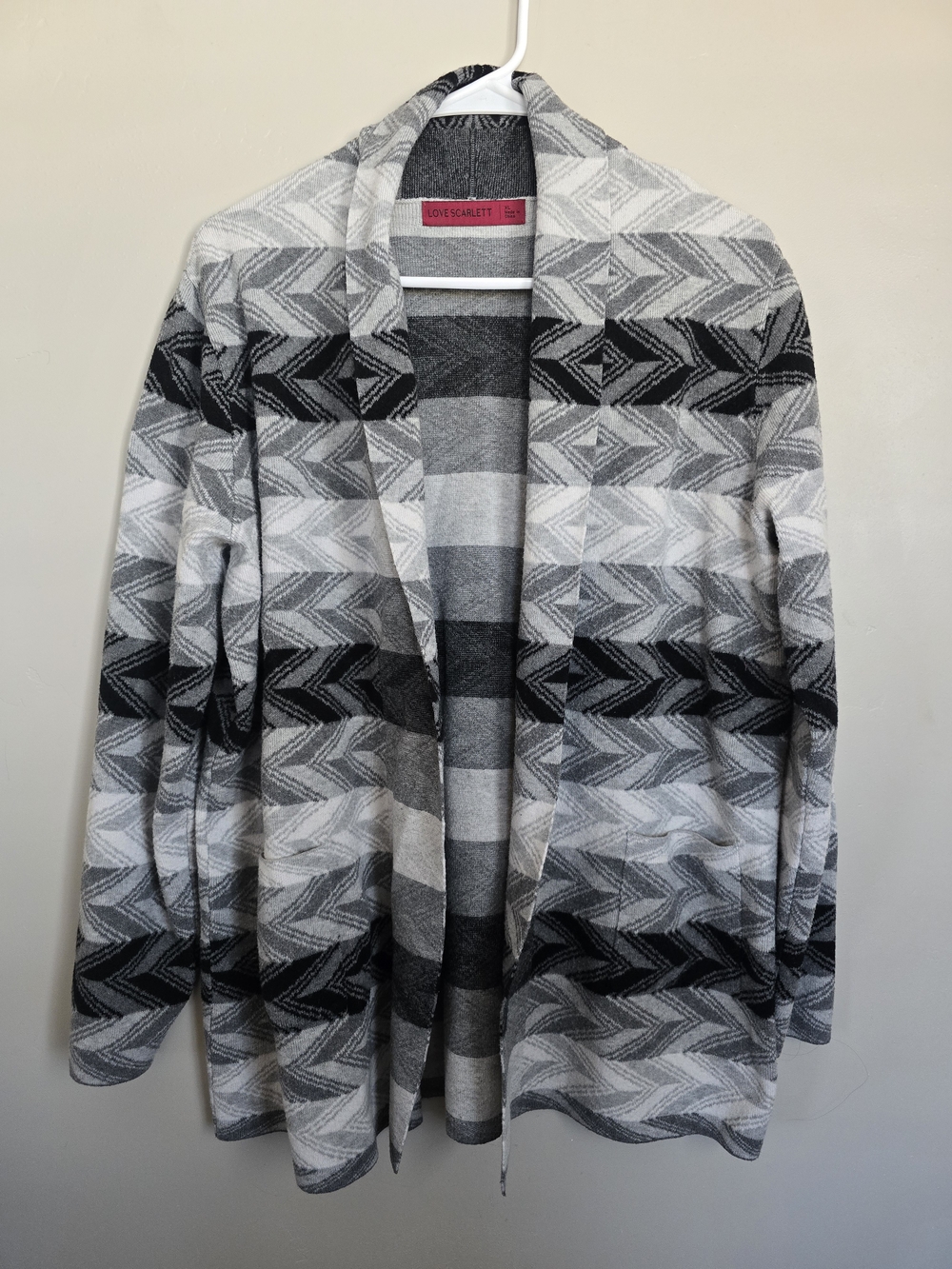 Love Scarlett Open Front Gray Patterned Cardigan Jacket